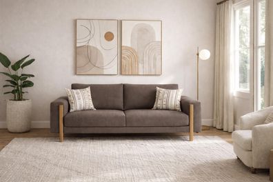 Braunes 3-Sitzer Sofa Designer Polstercouch Wohnzimmer Textilsofa