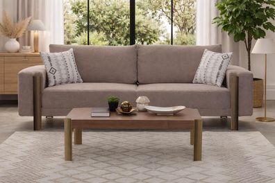 Schicke Wohnzimmer Garnitur 3-Sitzer Rechteckiger Couchtisch 2tlg