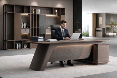 Großzügiger Eckschreibtisch und Büroschrank Modern für Büro Set 3tlg