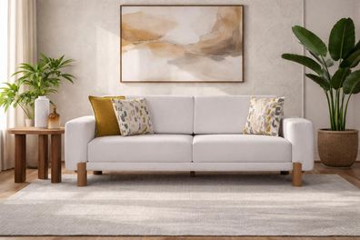 Modernes Weißes Polstersofa Holz Beistelltisch Wohnzimmergarnitur