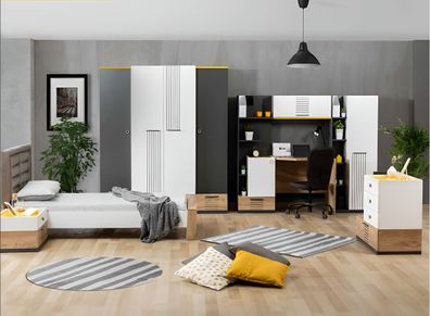 Modernes Schlafzimmer Set mit Bett Schrank Schreibtisch Kommode