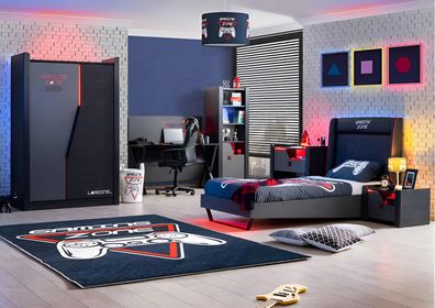 Kinderzimmer Möbel Set Gaming Design Bett Schreibtisch Nachttisch