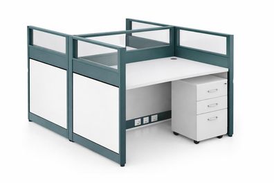 Modulares Büroarbeitsplatzsystem mit Glasrahmen und Rollcontainer