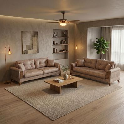 Sofa Set 2x 3 Sitzer Modern Braun Elegant Polstersofa Couch Garnitur