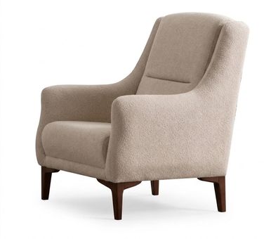 Wohnzimmer Sessel Moderner Stil Beige Holzgestell Weiches Kopfteil