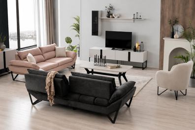 Modernes Wohnensemble mit TV-Lowboard, Couchtisch und Wandregal