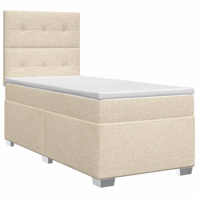 vidaXL Boxspringbett mit Matratze mit Kopfteil Creme 90 x 190 cm Stoff