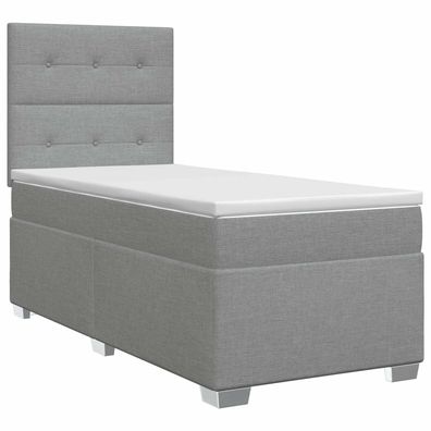 vidaXL Boxspringbett mit Matratze mit Kopfteil Hellgrau Einzeln Stoff