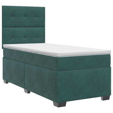 vidaXL Boxspringbett mit Matratze Dunkelgrün 90 x 200 cm Samt