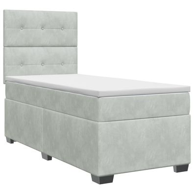 vidaXL Boxspringbett mit Matratze Hellgrau 100 x 200 cm Samt