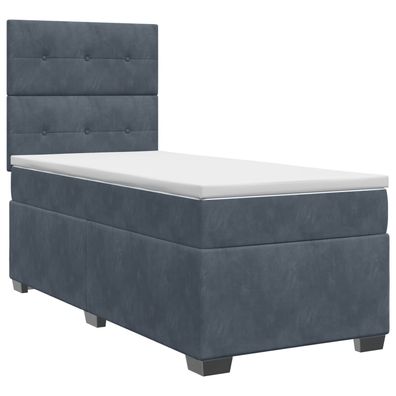 vidaXL Boxspringbett mit Matratze Dunkelgrau 100 x 200 cm Samt