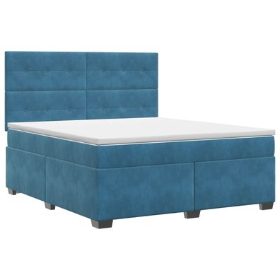 vidaXL Boxspringbett mit Matratze mit Kopfteil Blau 140 x 190 cm Samt