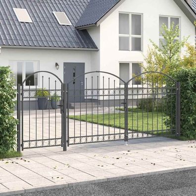 vidaXL Gartentor mit gewölbtem Oberteil ASSEN 400 x 100 cm Stahl Grau