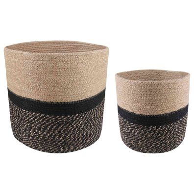 vidaXL Pflanztopfsatz 2 pcs Natürlich und Schwarz Ø 28 x 28 cm