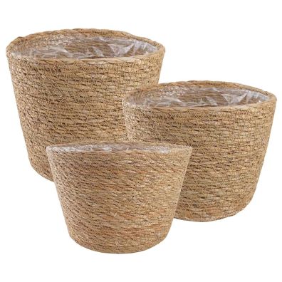 vidaXL Seegras Pflanzenkörbe 3 pcs Natur Ø26 x 19 cm 100% Seegras
