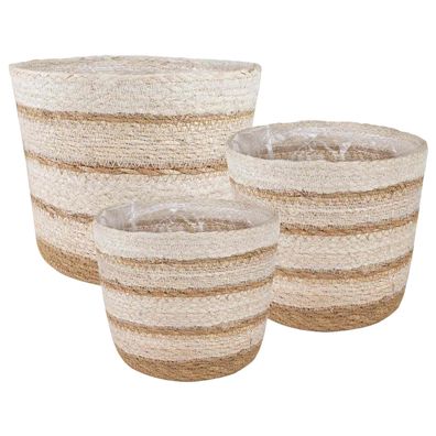 vidaXL Seegras Pflanzenkörbe 3 pcs Natürlich, Weiß und Beige