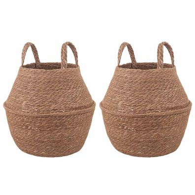 vidaXL Pflanzenkübel mit Griffen 2 pcs Natur Ø 22 x 20 cm 100% Seegras