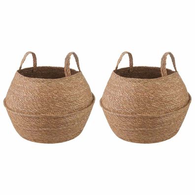 vidaXL Pflanzenkübel mit Griffen 2 pcs Natur Ø 45 x 36 cm 100% Seegras