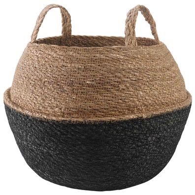 vidaXL Pflanzenkübel mit Griffen Schwarz Ø 45 x 36 cm 100% Seegras