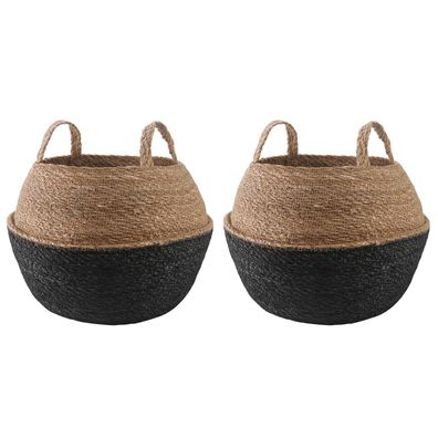 vidaXL Pflanzenkübel mit Griffen 2 pcs Schwarz Ø 45 x 36 cm