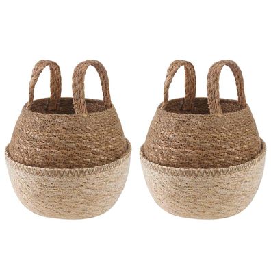 vidaXL Pflanzenkübel mit Griffen 2 pcs Weiß Ø 22 x 20 cm 100% Seegras