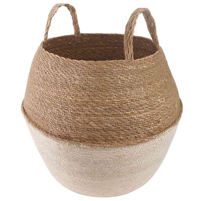 vidaXL Pflanzenkübel mit Griffen Weiß Ø 32 x 32 cm 100% Seegras