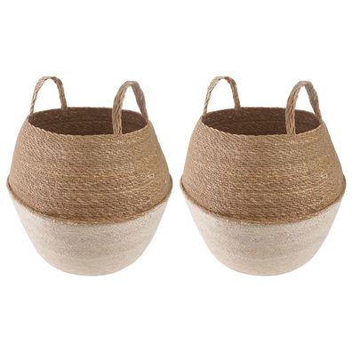 vidaXL Pflanzenkübel mit Griffen 2 pcs Weiß Ø 32 x 32 cm 100% Seegras