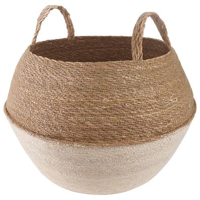 vidaXL Pflanzenkübel mit Griffen Weiß Ø 45 x 36 cm 100% Seegras