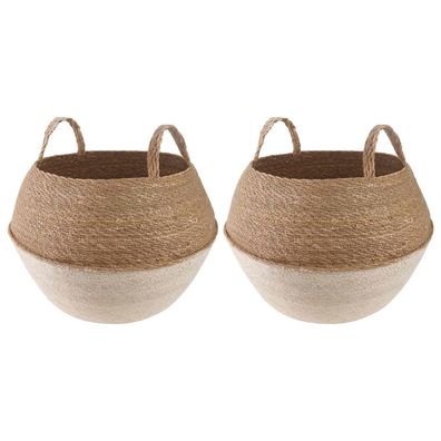 vidaXL Pflanzenkübel mit Griffen 2 pcs Weiß Ø 45 x 36 cm 100% Seegras
