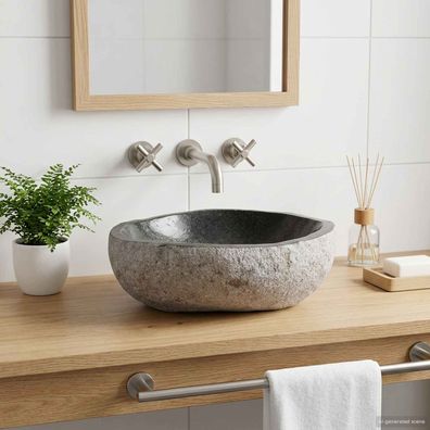 vidaXL Waschbecken Oval Grau (32-37) x (27-30) x 12 cm Flussstein