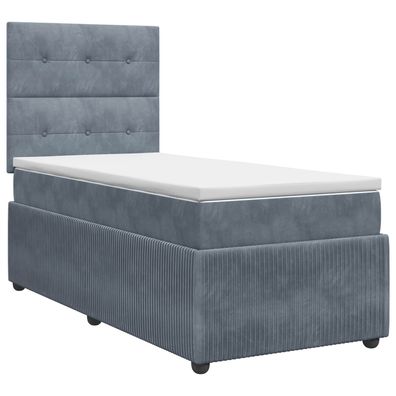 vidaXL Boxspringbett mit Matratze Dunkelgrau 90 x 190 cm Samt