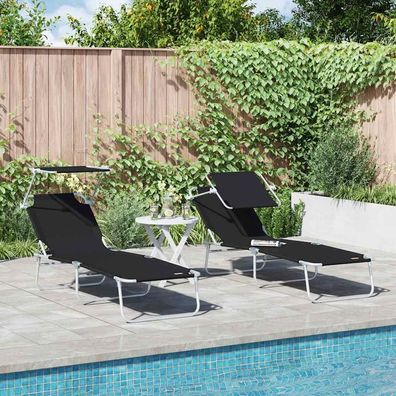 vidaXL Sonnenliege 2 pcs Schwarz 58 x 188 x 77cm Polyester