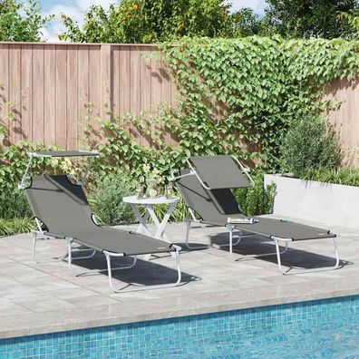 vidaXL Sonnenliege 2 pcs Grau 58 x 188 x 77cm Polyester