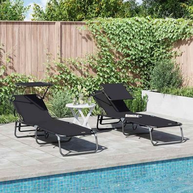 vidaXL Klappbare Sonnenliege 2 pcs Schwarz 190 x 57 x 81 cm Oxford