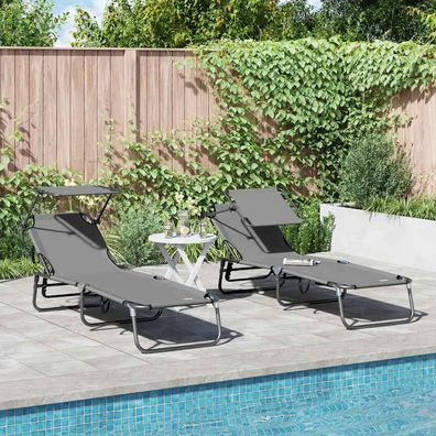 vidaXL Klappbare Sonnenliege 2 pcs Grau 190 x 57 x 81 cm Oxford