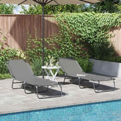 vidaXL Klappbare Sonnenliege 2 pcs Grau 188 x 57 x 86,5 cm Polyester