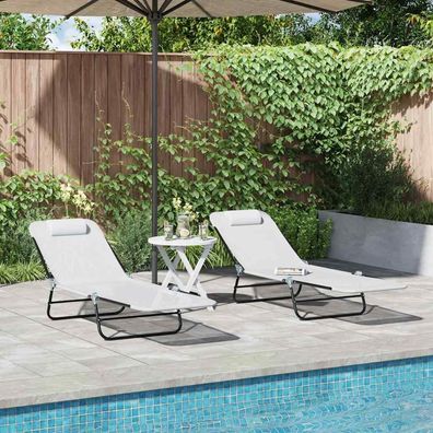 vidaXL Klappbare Sonnenliege 2 pcs Creme 182 x 55 x 85,5 cm Textilene