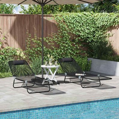 vidaXL Klappbare Sonnenliege 2 pcs Schwarz 182 x 55 x 85,5 cm