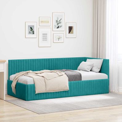 vidaXL Eckbettgestell mit Kopfteil Türkis 90 cm x 200 cm Samt