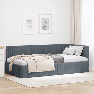 vidaXL Eckbettgestell mit Kopfteil Dunkelgrau 100 cm x 200 cm Samt