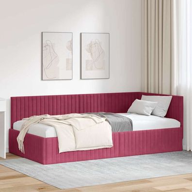 vidaXL Eckbettgestell mit Kopfteil Weinrot 100 cm x 200 cm Samt