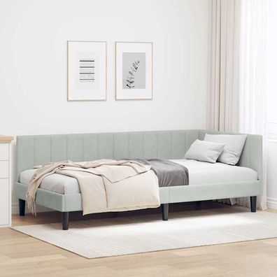vidaXL Eckbettgestell mit Kopfteil Hellgrau 100 cm x 200 cm Samt