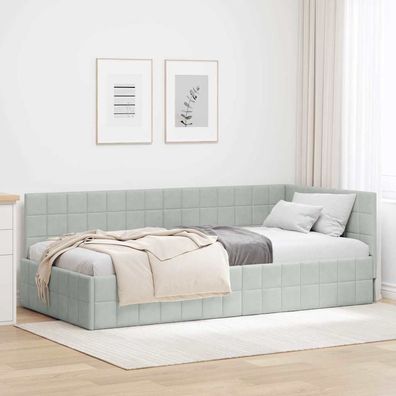vidaXL Eckbettgestell mit Kopfteil Hellgrau 90 cm x 200 cm Samt