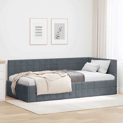 vidaXL Eckbettgestell mit Kopfteil Dunkelgrau 90 cm x 200 cm Samt