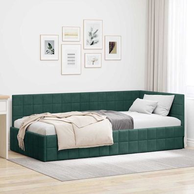 vidaXL Eckbettgestell mit Kopfteil Dunkelgrün 100 cm x 200 cm Samt