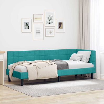 vidaXL Eckbettgestell mit Kopfteil Türkis 80 cm x 200 cm Samt