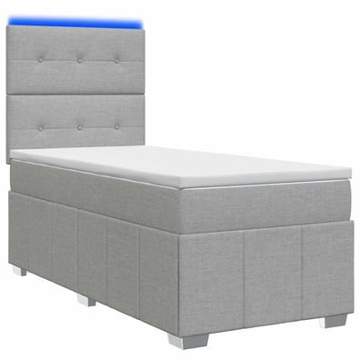 vidaXL LED Boxspringbett mit Matratze Hellgrau 90 x 190 cm Stoff
