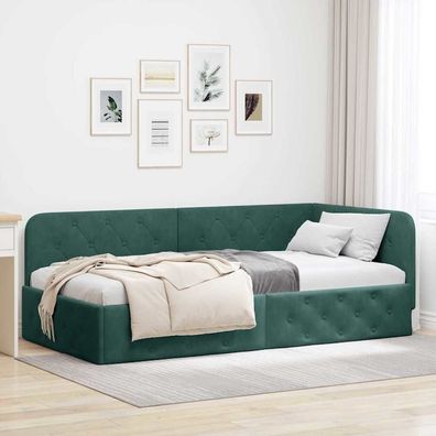 vidaXL Eckbettgestell Dunkelgrün 90 x 200 cm Samt