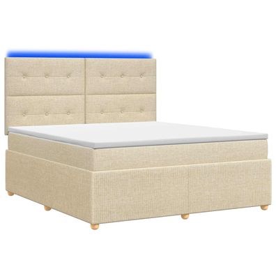 vidaXL LED Boxspringbett mit Matratze Creme 140 x 200 cm Stoff
