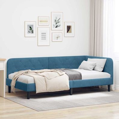vidaXL Eckbettgestell Blau 90 x 190 cm Samt